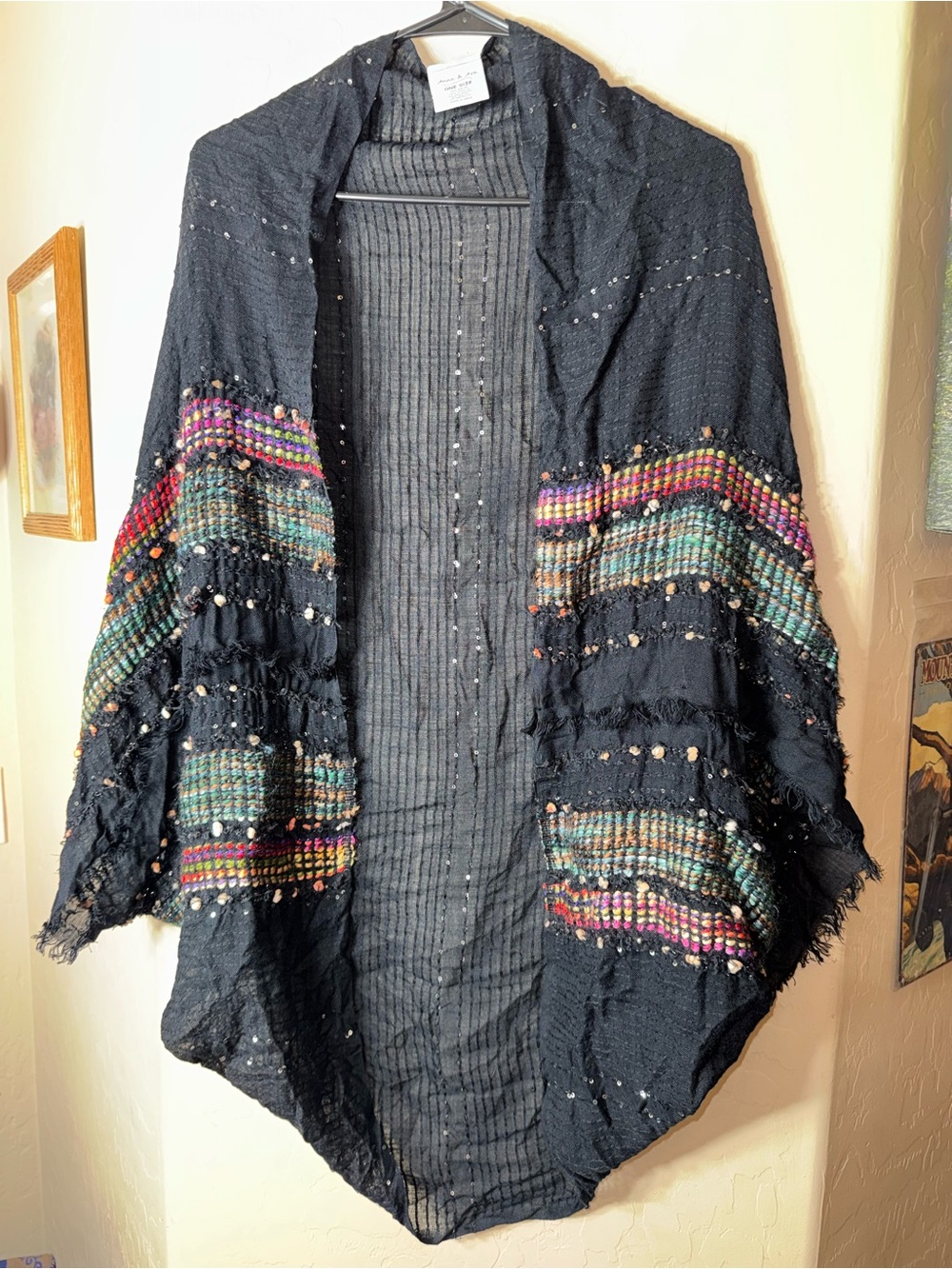 Anna & Ava Black Open Front Kimono Cardigan Sequin Boho One Size India